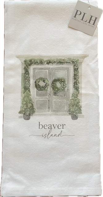 Beaver Island Christmas Doors Tea Towel